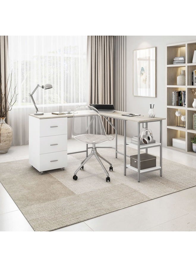 Techni Mobili L Shaped Desk - Two-Toned Computer Desk with Drawers & Storage Shelves - Simple Modern Furniture & Home Office Space Corner Table for Work & Writing - Image 2