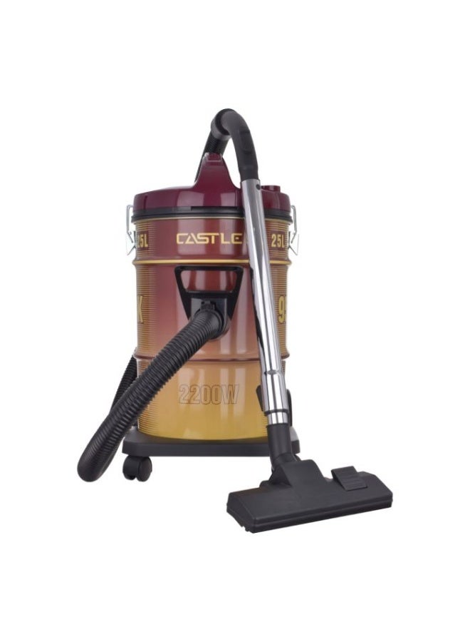 CASTEL Barrel Vacuum Cleaner, 25 Liters, 2200 Watts, Dry Cleaning, DVC2225 - Red Black