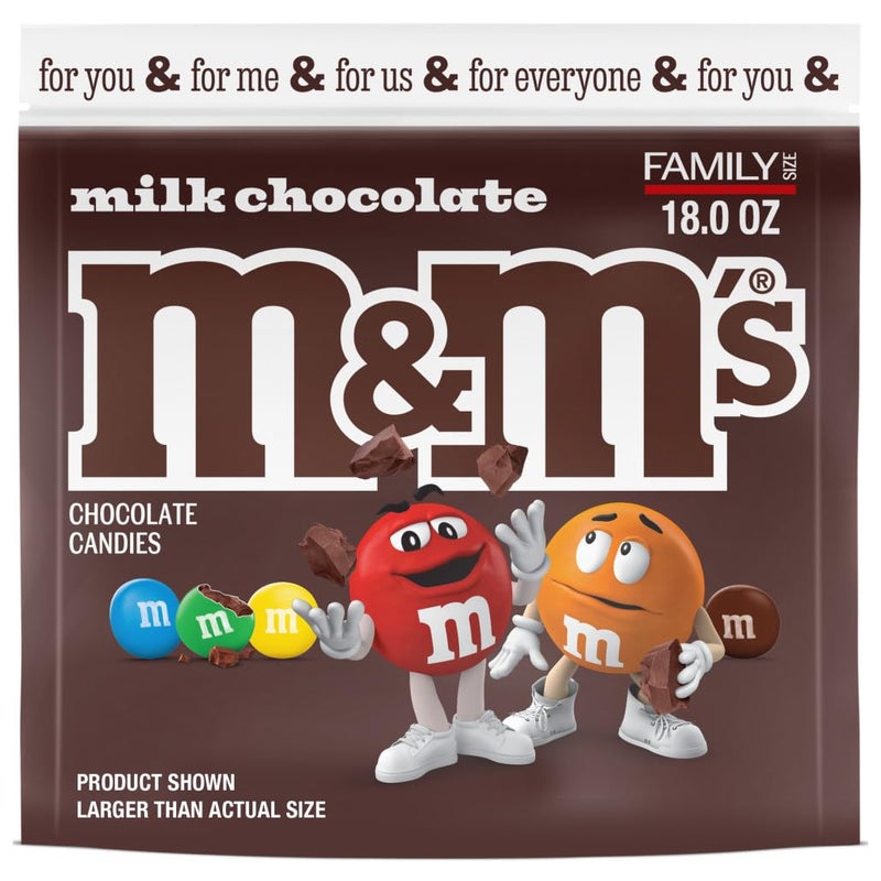 M&M'S Milk Chocolate Candy, Family Size, 18 oz Resealable Bulk Candy Bag - Image 1