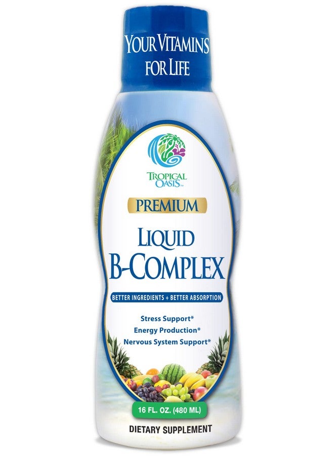 Tropical Oasis مكمل فيتامين ب المركب السائل الممتاز سريع الامتصاص مع جميع 8 فيتامينات ب بالإضافة إلى مزيج الأعشاب المنشطة مع الجينسنغ والجنكو وجذر الإليوثيرو 16 أونصة 32 حصة - Image 1