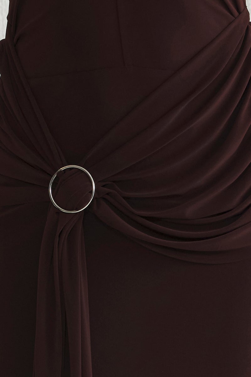 trendyol Brown Accessory Detailed Knitted Long Stylish Evening Dress Night Graduation Dress - Image 4