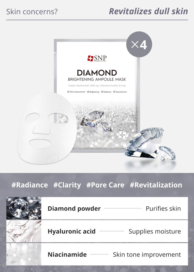 SNP Variety Ampoule Sheet Mask Set | Bird's Nest, 24K Gold, and Diamond Face Mask | Hydrating, Moisturizing, Nourishing for Sensitive Facial Skin | Korean Face Masks Skincare | 12 Sheets - Image 4