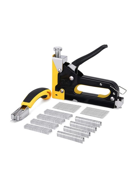Heavy Duty 3-in-1 Yellow and Black Staple Gun with 3000 Staples and Stapler Remover