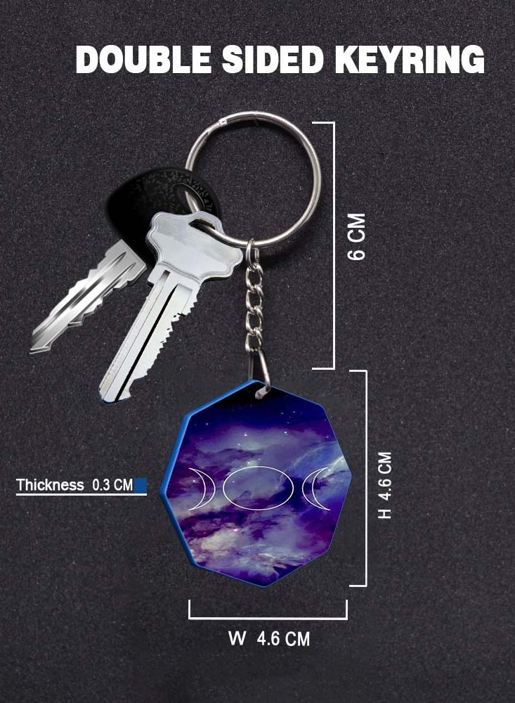 Service Zone Keychain Small Gift To Love One Octagon Shape With Double Side Print Moon 
