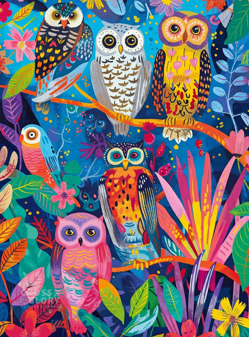 Cross & Glory Cross Glory Hootenanny Birds in Paradise 1000 Piece Jigsaw Puzzle for Adults Vibrant Indian Garden Owl Design Challenging and Artistic - Image 3