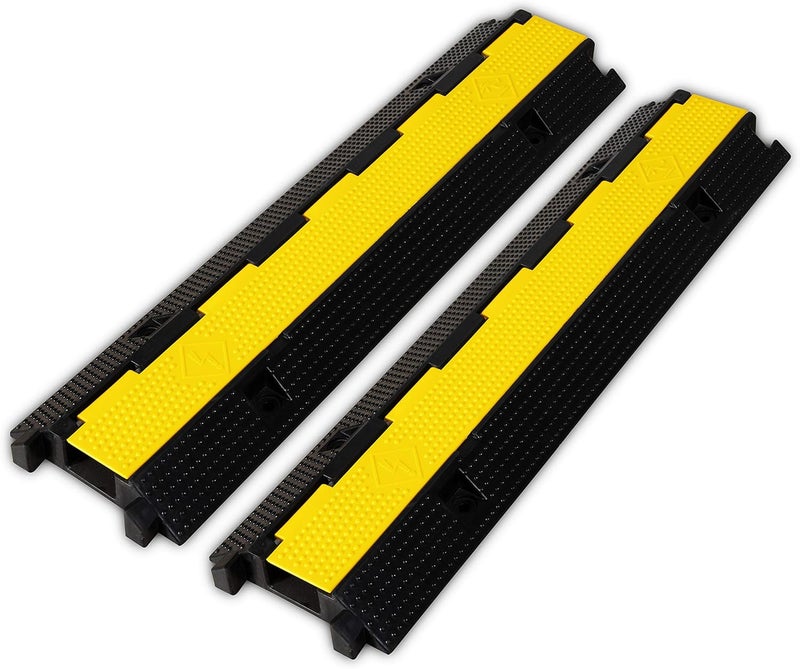 F COME 2 Pack Rubber Cable Ramp Hose Cable Protector Ramp 1 Channel 22000Lbs Load Capacity Traffic Speed Bump Wires Power Lines Extension Cord Cover for Indoor Outdoor - Image 1