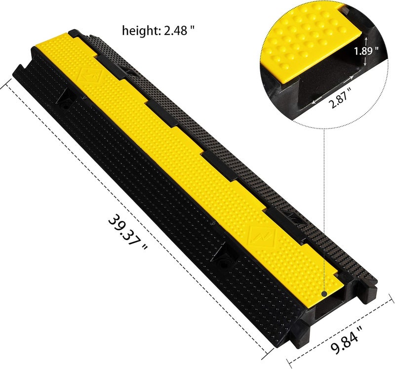 F COME 2 Pack Rubber Cable Ramp Hose Cable Protector Ramp 1 Channel 22000Lbs Load Capacity Traffic Speed Bump Wires Power Lines Extension Cord Cover for Indoor Outdoor - Image 2