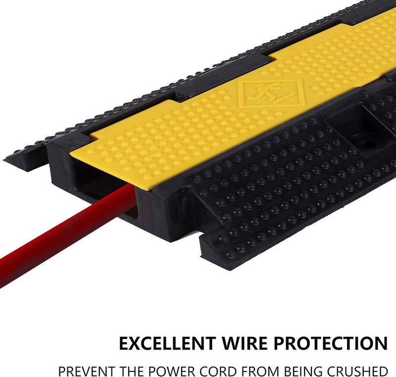 F COME 2 Pack Rubber Cable Ramp Hose Cable Protector Ramp 1 Channel 22000Lbs Load Capacity Traffic Speed Bump Wires Power Lines Extension Cord Cover for Indoor Outdoor - Image 3