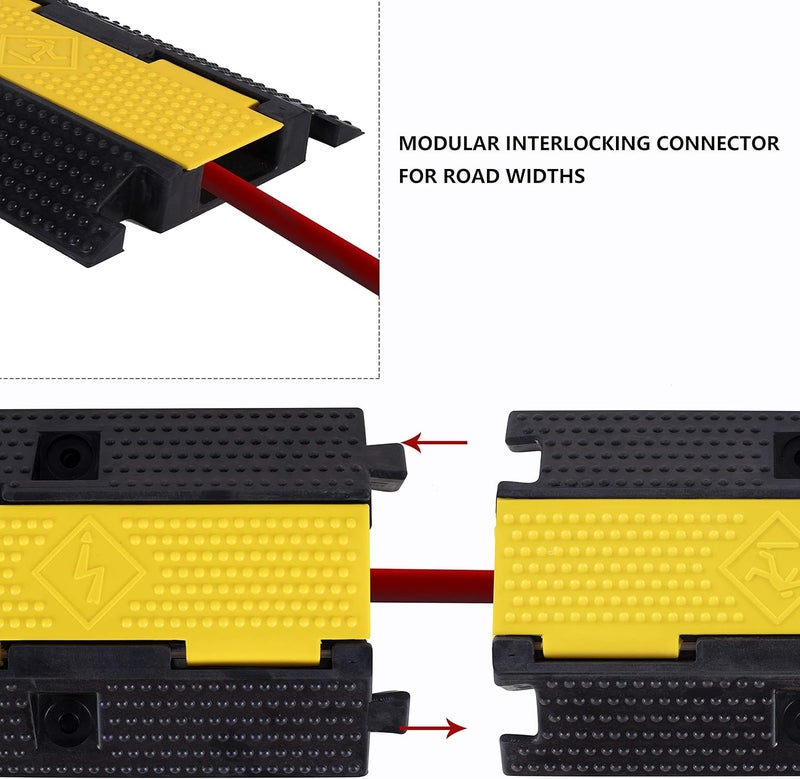 F COME 2 Pack Rubber Cable Ramp Hose Cable Protector Ramp 1 Channel 22000Lbs Load Capacity Traffic Speed Bump Wires Power Lines Extension Cord Cover for Indoor Outdoor - Image 4