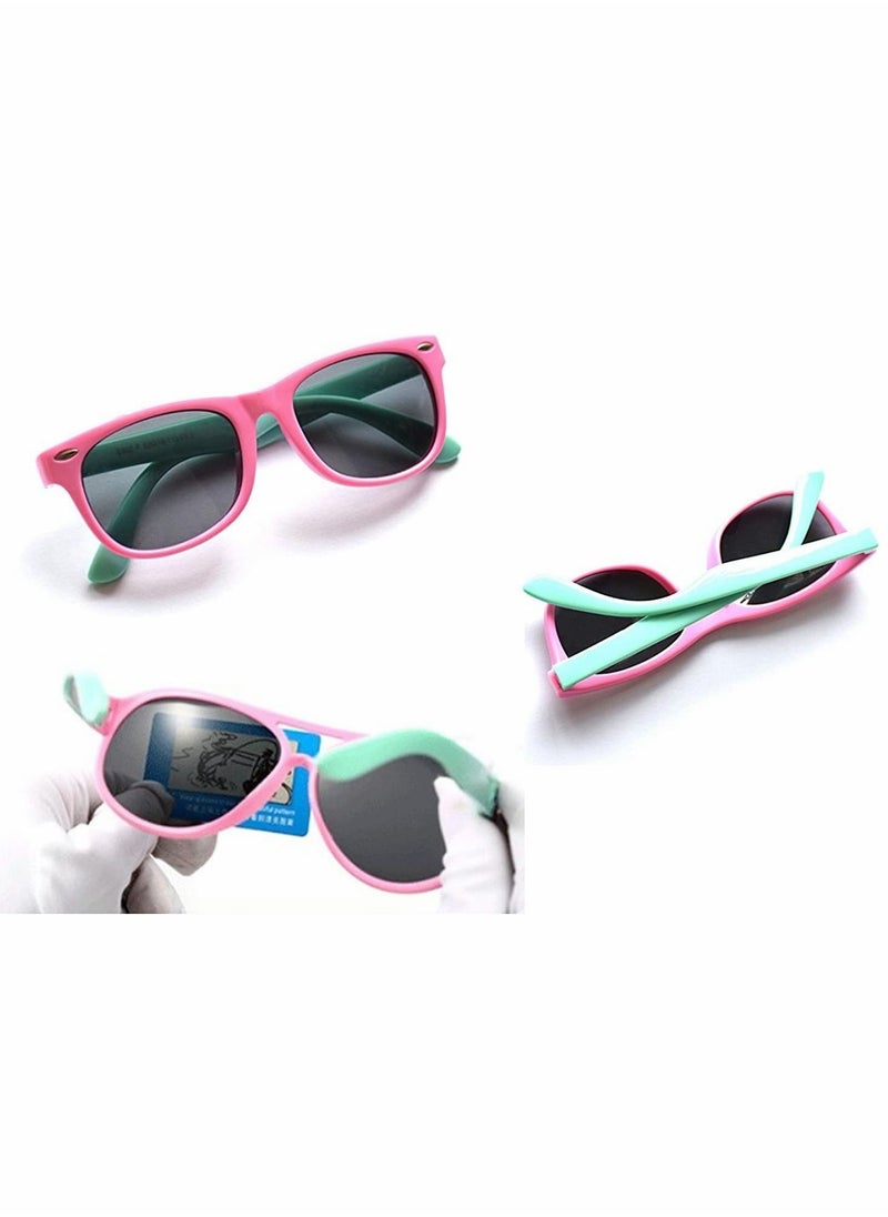 Y&D - Kids Sunglasses, Rubber Flexible Frame Sunglasses Toddler Eyewears, Polarized Neon for Boys Girls of 3-10 Years Old, Birthday Party Beach Pool Supplies, Pink - Image 1