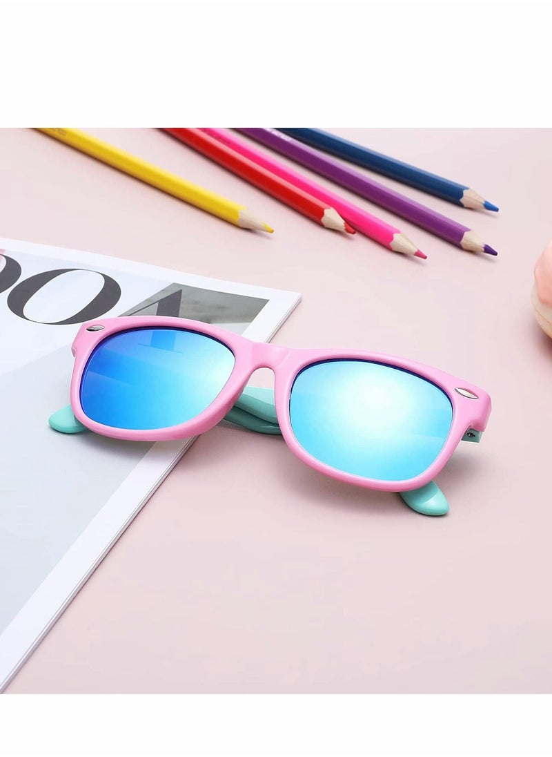 Y&D - Kids Sunglasses, Rubber Flexible Frame Sunglasses Toddler Eyewears, Polarized Neon for Boys Girls of 3-10 Years Old, Birthday Party Beach Pool Supplies, Pink - Image 1