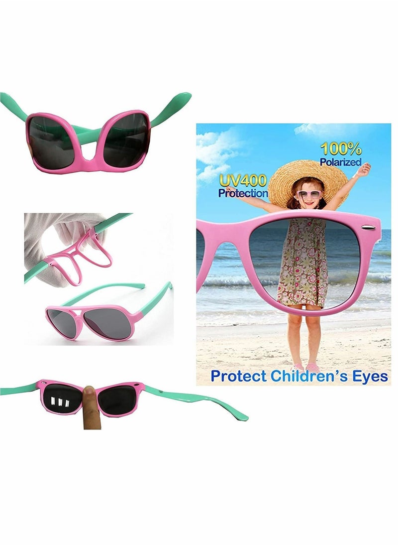 Y&D - Kids Sunglasses, Rubber Flexible Frame Sunglasses Toddler Eyewears, Polarized Neon for Boys Girls of 3-10 Years Old, Birthday Party Beach Pool Supplies, Pink - Image 1