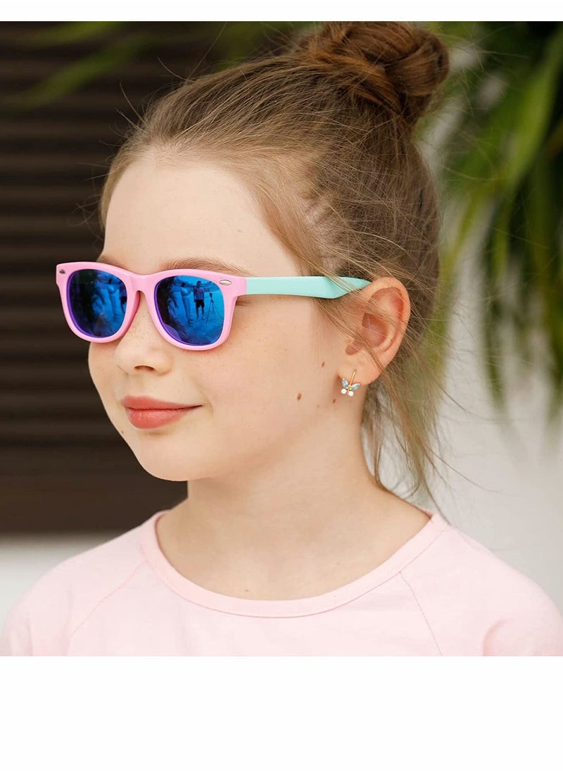 Y&D - Kids Sunglasses, Rubber Flexible Frame Sunglasses Toddler Eyewears, Polarized Neon for Boys Girls of 3-10 Years Old, Birthday Party Beach Pool Supplies, Pink - Image 1