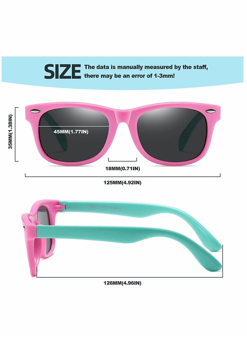 Y&D - Kids Sunglasses, Rubber Flexible Frame Sunglasses Toddler Eyewears, Polarized Neon for Boys Girls of 3-10 Years Old, Birthday Party Beach Pool Supplies, Pink - Image 1