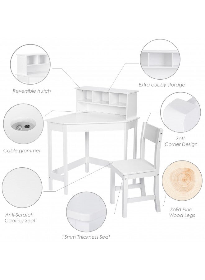 UTEX Kids Desk,Wooden Study Desk with Chair for Children,Writing Desk with Storage and Hutch for Home School Use,White - Image 5