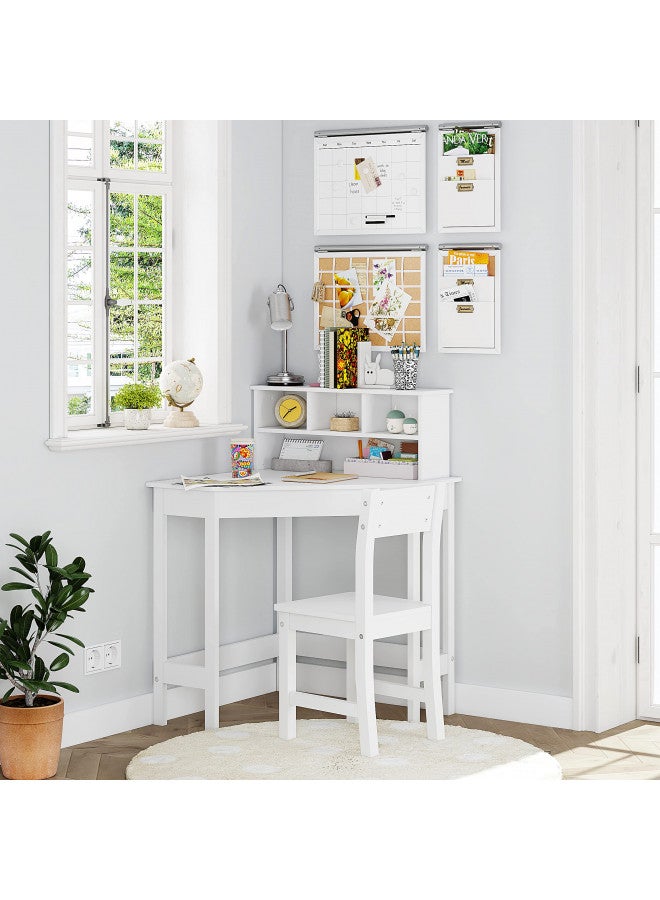UTEX Kids Desk,Wooden Study Desk with Chair for Children,Writing Desk with Storage and Hutch for Home School Use,White - Image 2