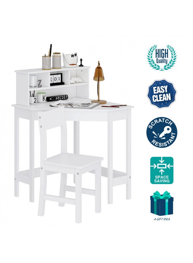 UTEX Kids Desk,Wooden Study Desk with Chair for Children,Writing Desk with Storage and Hutch for Home School Use,White - Image 4