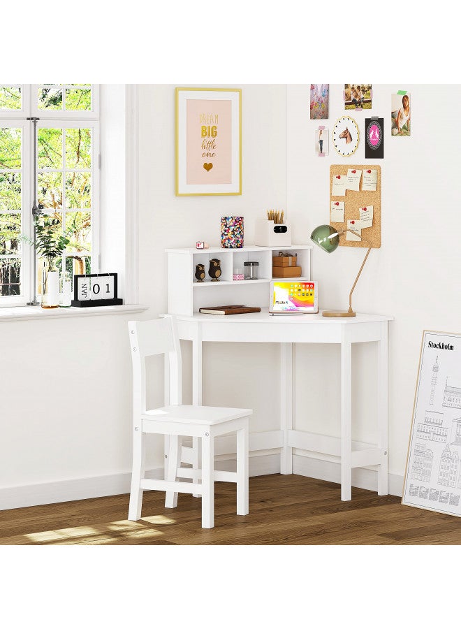 UTEX Kids Desk,Wooden Study Desk with Chair for Children,Writing Desk with Storage and Hutch for Home School Use,White - Image 3