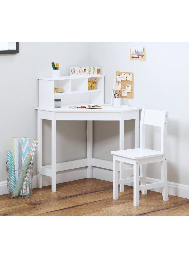 UTEX Kids Desk,Wooden Study Desk with Chair for Children,Writing Desk with Storage and Hutch for Home School Use,White - Image 1