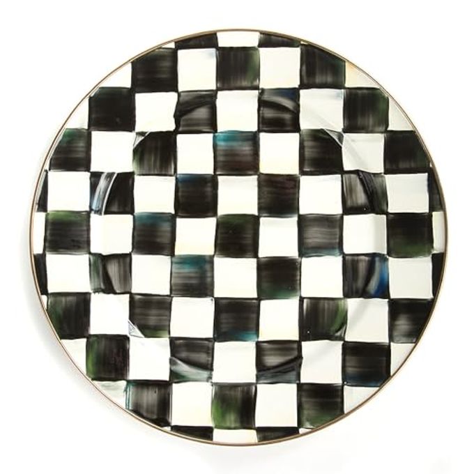 MACKENZIE-CHILDS Enamel Charger Plate, Charger Decoration for Dinner Plates or Home Decor, 12 Inches, Black-and-White Courtly Check, Set of 1