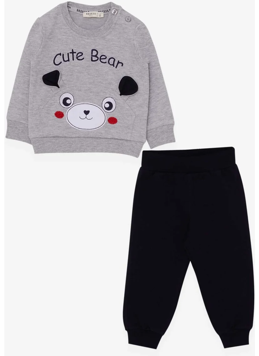 Breeze Baby Boy Tracksuit Set With Bear Embroidery Gray (9 Months-3 Years)