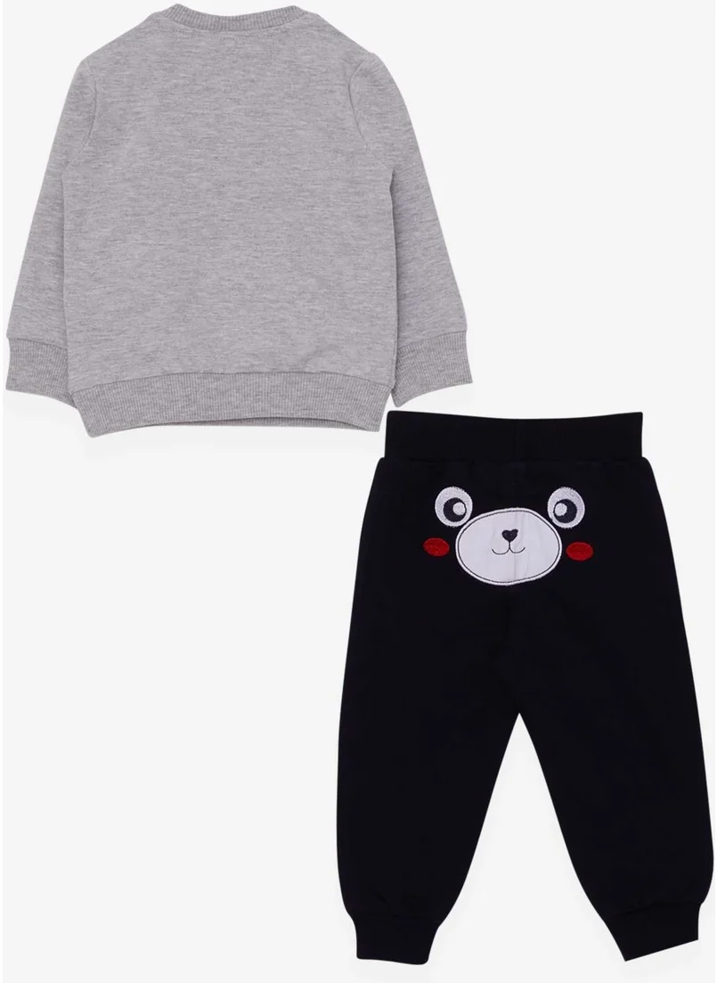 Breeze Baby Boy Tracksuit Set With Bear Embroidery Gray (9 Months-3 Years)