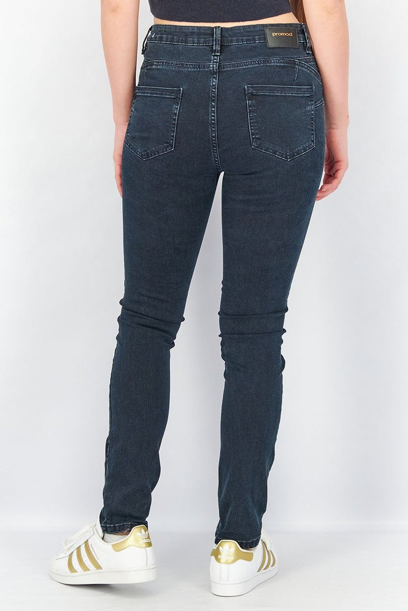 promod Women Skinny Fit Push Up Washed Denim Jeans, Dark Navy - Image 4