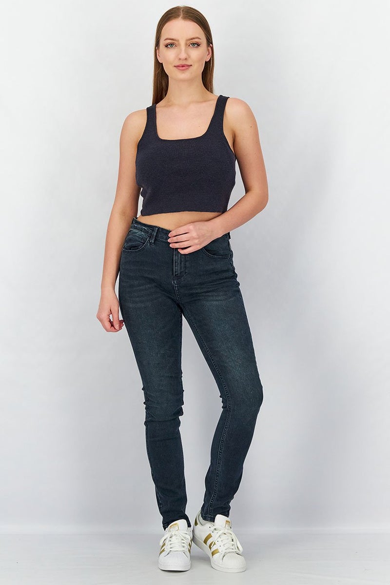 promod Women Skinny Fit Push Up Washed Denim Jeans, Dark Navy - Image 3