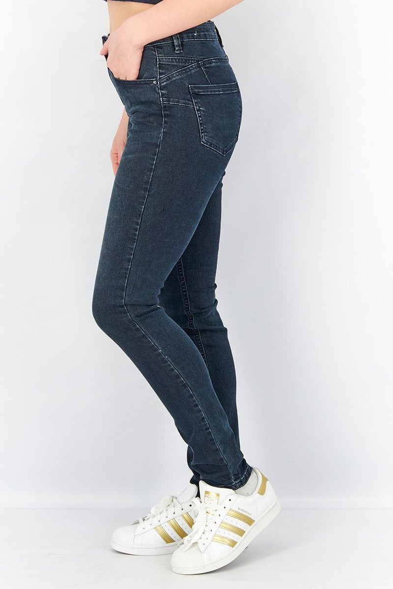 promod Women Skinny Fit Push Up Washed Denim Jeans, Dark Navy - Image 2