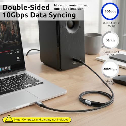 Verilux® USB C Extension Cable, 0.5m USB Type C Male to Female Cable Support PD 100W Fast Charging, 10Gbps Data Transfer USB Extension, 4K@60Hz HD Video Output Compatible for iPhone 17/16/15, MacBook - Image 4