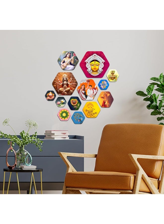 آرتفيب مجموعة ديكور حائط من خشب MDF على شكل سداسي لإلهة هندوسية من Artvibes | قطع ديكور روحانية | منحوتات جدارية | لوحات وعلامات | لوحات فنية | قطعة ديكور عصرية أنيقة | هدايا (WPS_226N)، مجموعة من 13 قطعة - Image 3