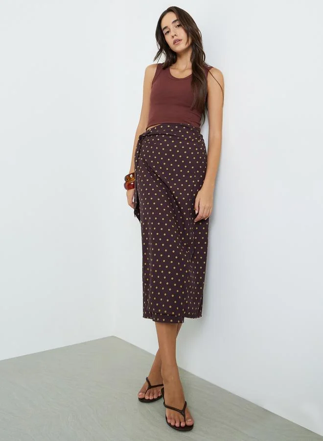 Take Two Womens Brown Polka Dot A-Line Midi Skirt