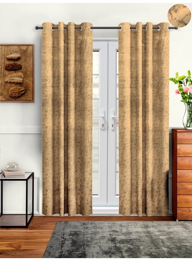 Cortina Cortina 2 Piece Solid Design Panel Eyelet Velvet Door Curtains - 7 Feet, Ligth Brown - Image 1