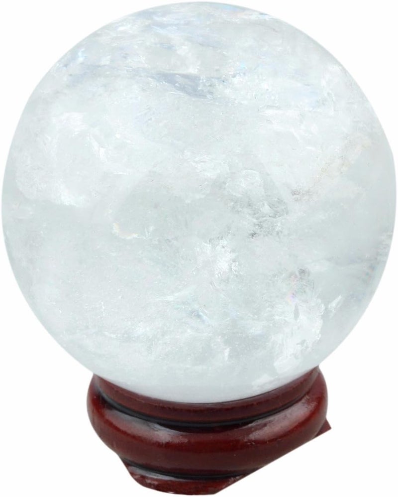 mookaitedecor Natural Rock Quartz Crystal Ball with Wood Stand, Healing Crystals Sphere Sculpture Home Decoration, 1.55"-1.75"