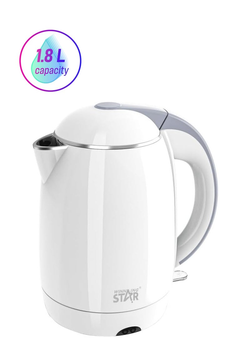 Winning Star Kettle, Stainless Steel, Cordless Kettle, 1800W Power, 1.8L, Safety Empty Shut off Electric Kettle, White Color Kettle - Image 1