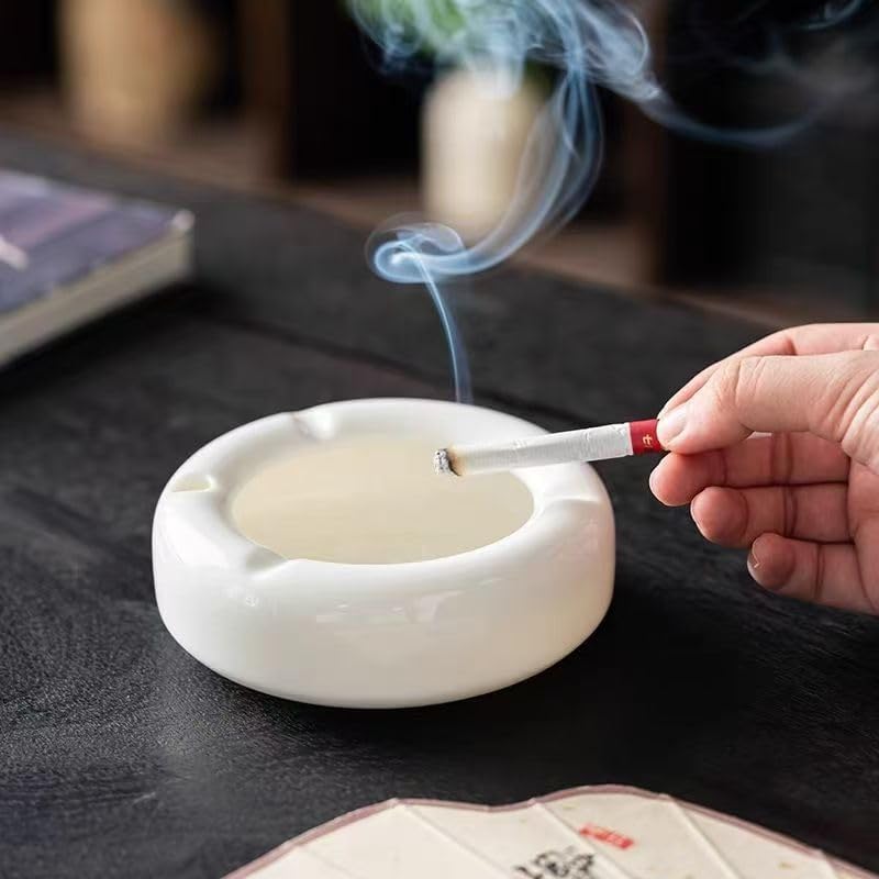 Ceramic Ashtray Set - 2-Piece White Porcelain Ashtrays for Office, Living Room, and Travel - Portable Cigarette Ash Collectors and Gift for Smokers - Image 3