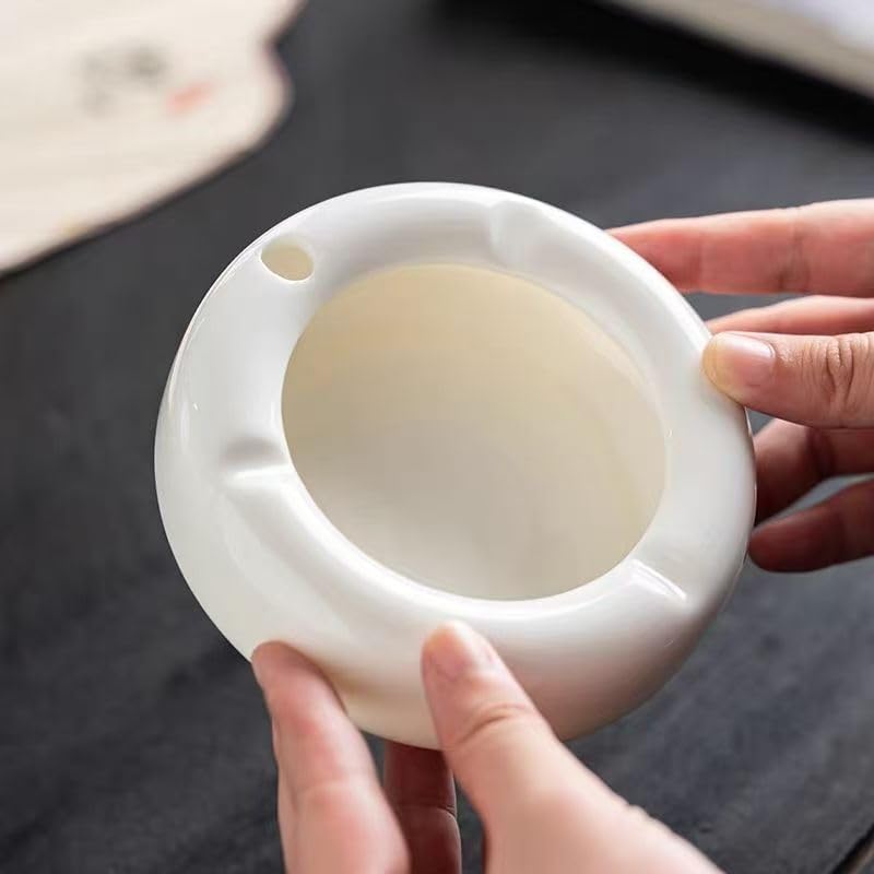 Ceramic Ashtray Set - 2-Piece White Porcelain Ashtrays for Office, Living Room, and Travel - Portable Cigarette Ash Collectors and Gift for Smokers - Image 1
