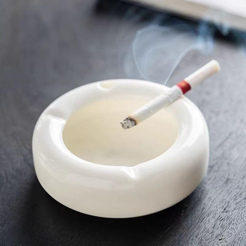 Ceramic Ashtray Set - 2-Piece White Porcelain Ashtrays for Office, Living Room, and Travel - Portable Cigarette Ash Collectors and Gift for Smokers - Image 5