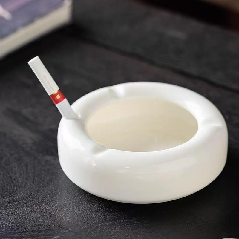 Ceramic Ashtray Set - 2-Piece White Porcelain Ashtrays for Office, Living Room, and Travel - Portable Cigarette Ash Collectors and Gift for Smokers - Image 4