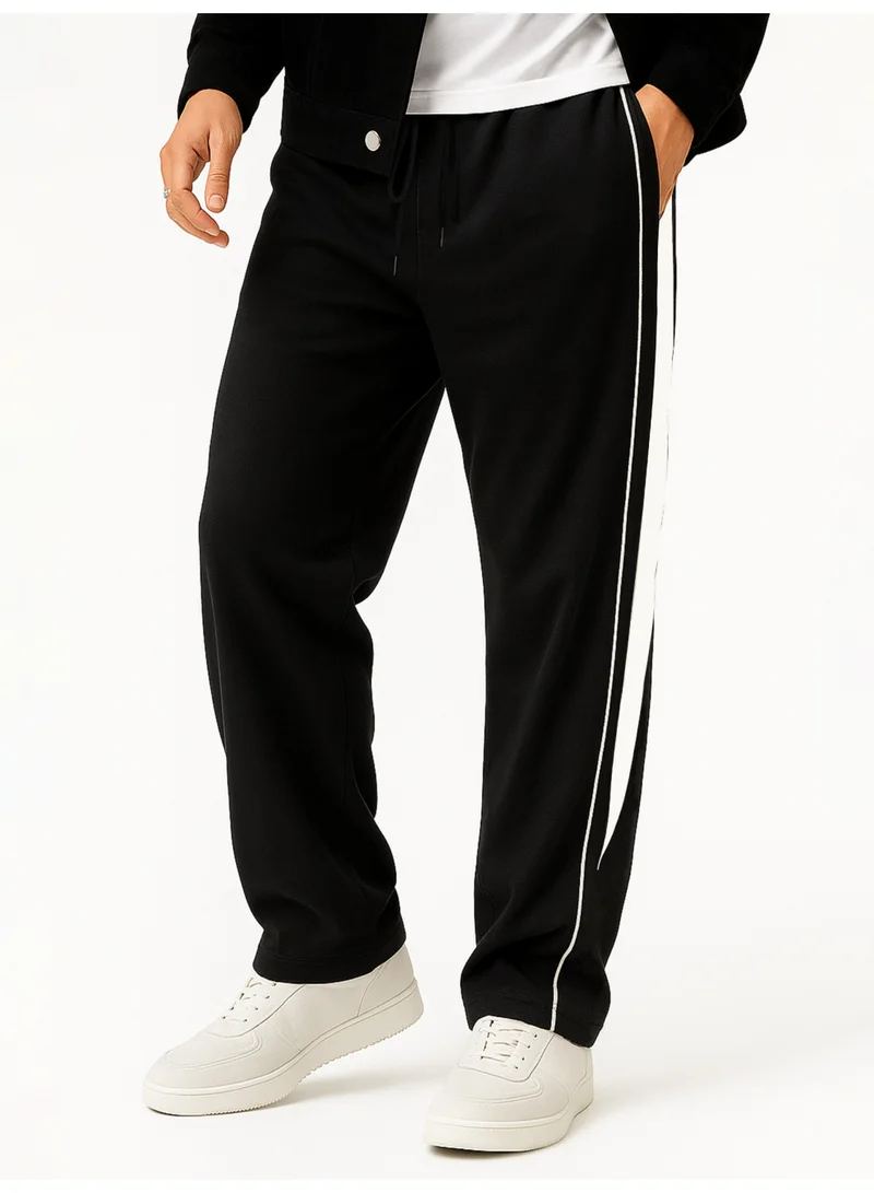 Maniac  Maniac Mens Goal Line Black and White Cotton Baggy Trackpant for Men | Best Price UAE