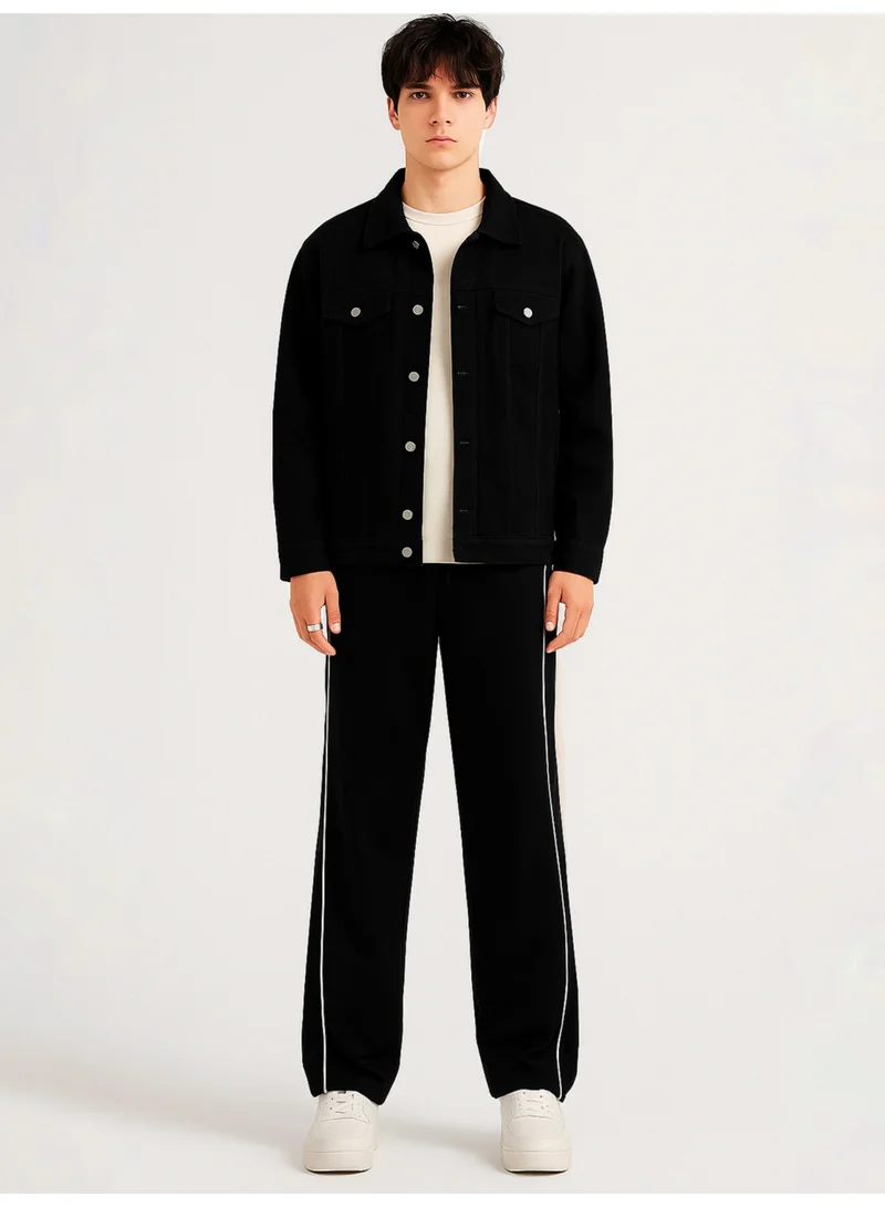 Maniac  Maniac Mens Goal Line Black and White Cotton Baggy Trackpant for Men | Best Price UAE