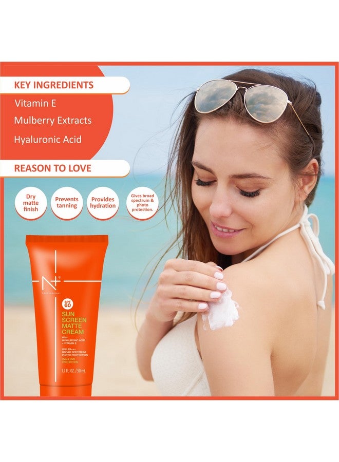 N Plus Professional SPF 60 Sun Screen Matte Cream, With Hyaluronic Acid & Vitamin E - Image 4