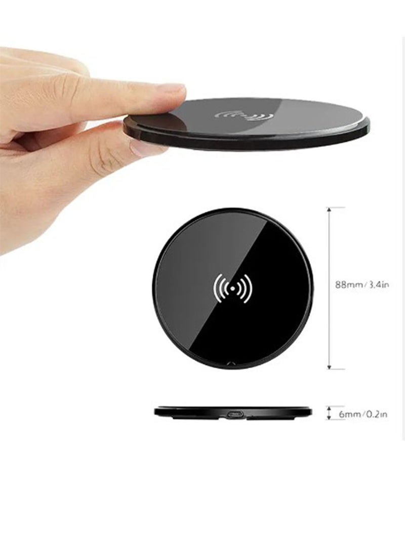 NAFEH ultra thin Round Shape universal QI Mobile Phone Wireless Charger for 14/13/12/12 Pro Max/12 Mini/11/XR/X/8 Plus, Samsung Galaxy S23/S22/S21/S20 Ultra/S10/S9/Note 10（Black) - Image 2
