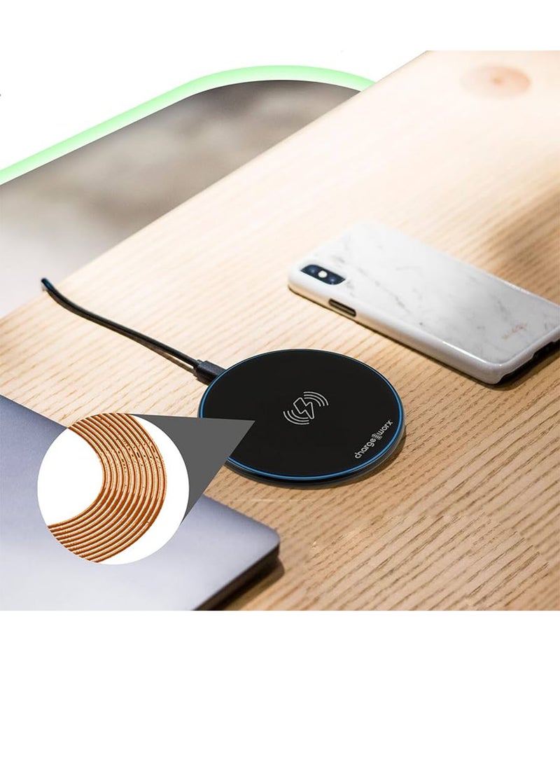 NAFEH ultra thin Round Shape universal QI Mobile Phone Wireless Charger for 14/13/12/12 Pro Max/12 Mini/11/XR/X/8 Plus, Samsung Galaxy S23/S22/S21/S20 Ultra/S10/S9/Note 10（Black) - Image 3