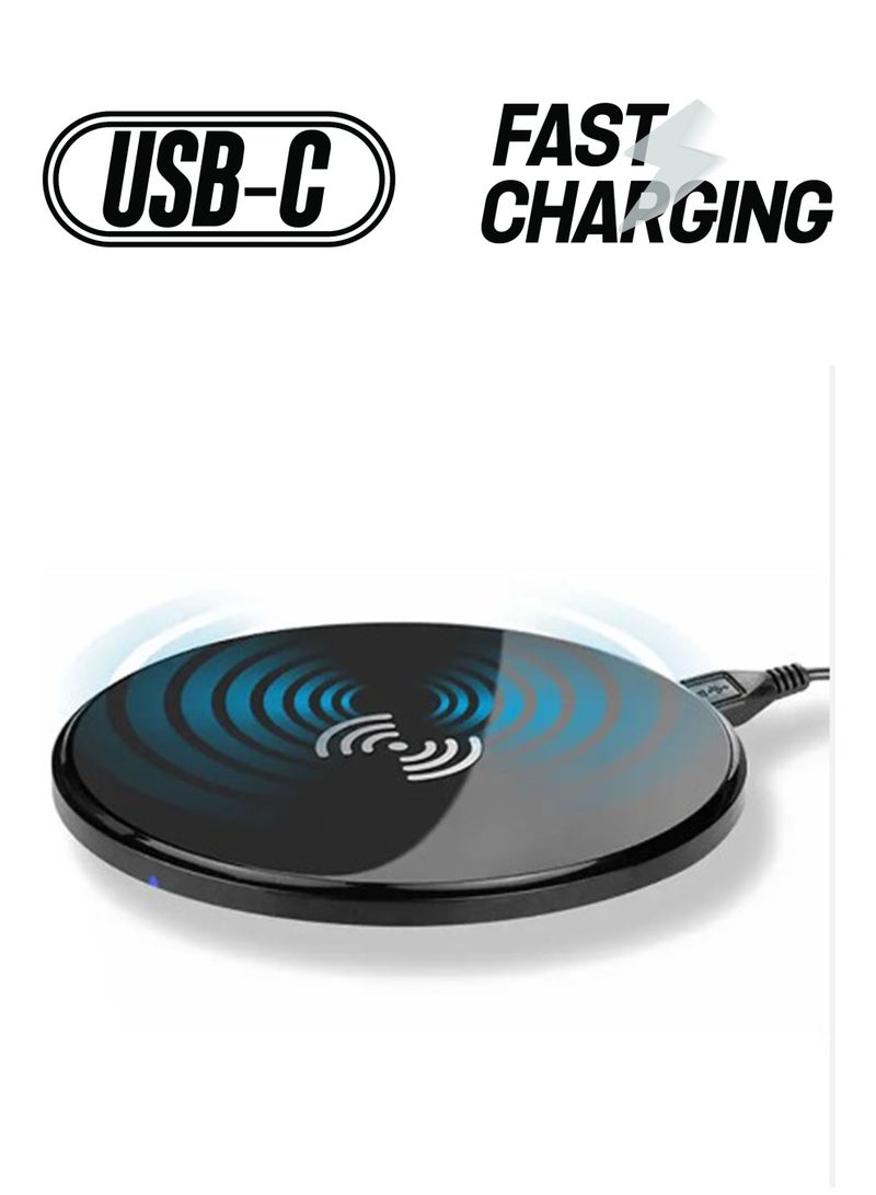 NAFEH ultra thin Round Shape universal QI Mobile Phone Wireless Charger for 14/13/12/12 Pro Max/12 Mini/11/XR/X/8 Plus, Samsung Galaxy S23/S22/S21/S20 Ultra/S10/S9/Note 10（Black) - Image 1