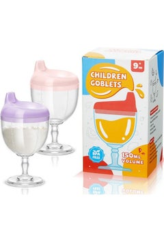 Irenare 2 Pcs Baby Wine Sippy Cup Plastic Goblet Cup No Spill Wine Glass Sippy Cup Baby Goblet Cup Baby Sippy Cup Wine Glass Beverage Mug Milk Bottle With Lid For Kids On Birthday Party (Pink Purple)  - Image 2