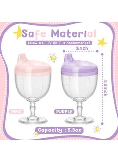 Irenare 2 Pcs Baby Wine Sippy Cup Plastic Goblet Cup No Spill Wine Glass Sippy Cup Baby Goblet Cup Baby Sippy Cup Wine Glass Beverage Mug Milk Bottle With Lid For Kids On Birthday Party (Pink Purple)  - Image 3
