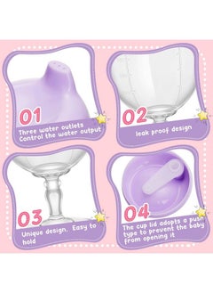 Irenare 2 Pcs Baby Wine Sippy Cup Plastic Goblet Cup No Spill Wine Glass Sippy Cup Baby Goblet Cup Baby Sippy Cup Wine Glass Beverage Mug Milk Bottle With Lid For Kids On Birthday Party (Pink Purple)  - Image 4