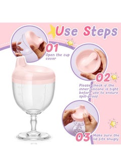 Irenare 2 Pcs Baby Wine Sippy Cup Plastic Goblet Cup No Spill Wine Glass Sippy Cup Baby Goblet Cup Baby Sippy Cup Wine Glass Beverage Mug Milk Bottle With Lid For Kids On Birthday Party (Pink Purple)  - Image 5