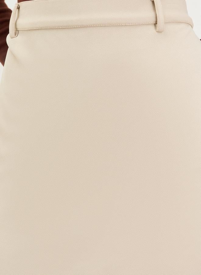 Styli Beige Pencil Midi Skirt with Back Slit - Image 3